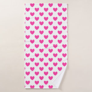 Coeurs de polka rose Fuchsia sur blanc
