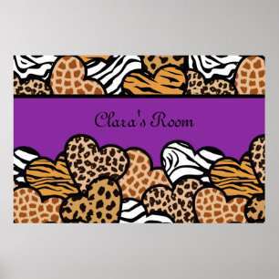 Coeurs de poster de animal de fille pourpre avec u