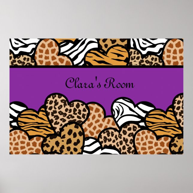 Coeurs de poster de animal de fille pourpre avec u (Devant)