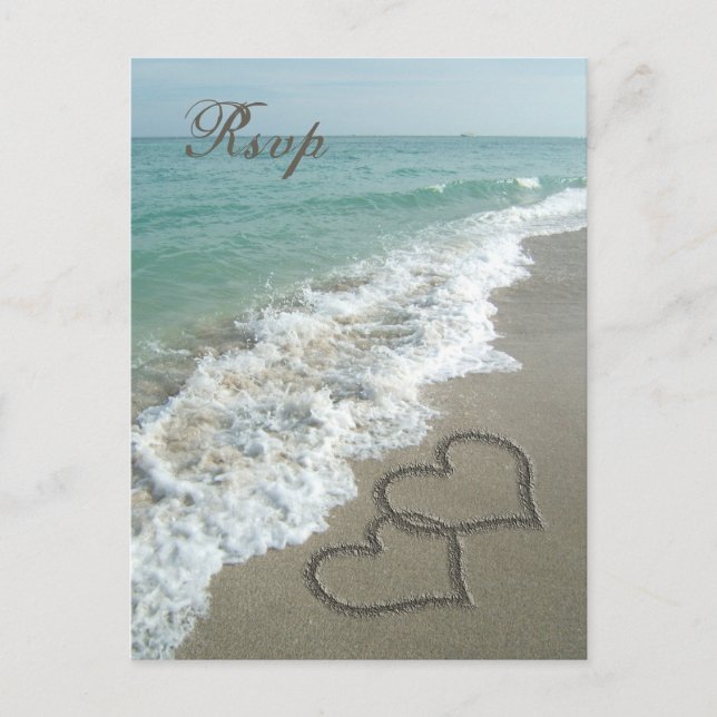 Coeurs de sable sur la carte RSVP de plage (Devant)