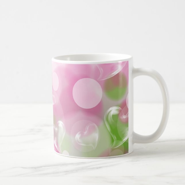 Coeurs de verre sur Mug rose (Droite)