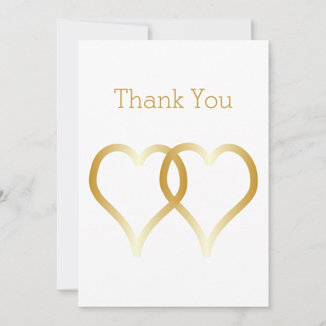 Coeurs d'or Carte de remerciements mariage (Devant)