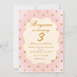 Coeurs d'or et filles roses Invitation de fête d'a