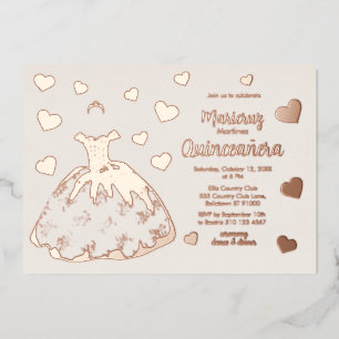 Coeurs d'or Rose ivoire Quinceañera Invitation