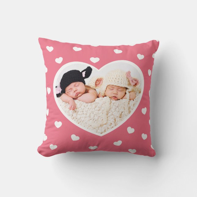 Coeurs doux Coussin photo personnalisé / Rose (Recto)