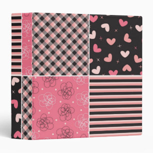 Coeurs doux Plaid Motif rose noir Classeur