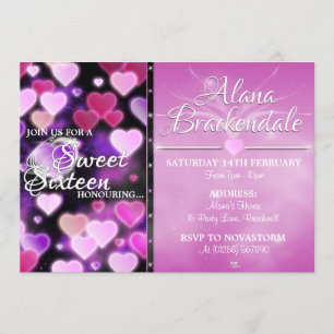 Coeurs doux roses 16e anniversaire Invitations