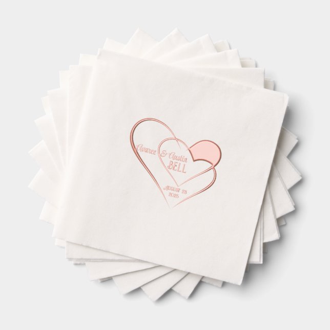 Coeurs enmêlés Rose Gold Foil Stamped Napkins (Insitu (empilé))