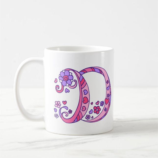 Coeurs et fleurs Monogramme D décoratifs tasse ros (Gauche)