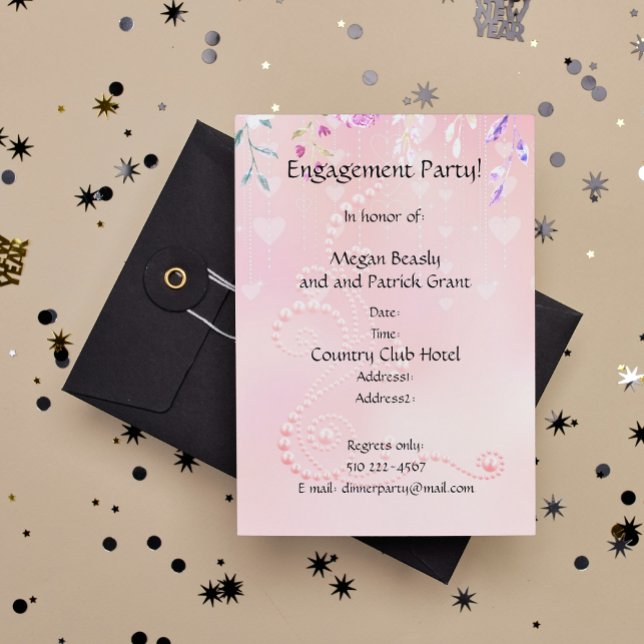 Coeurs et fleurs roses Invitation (Créateur téléchargé)