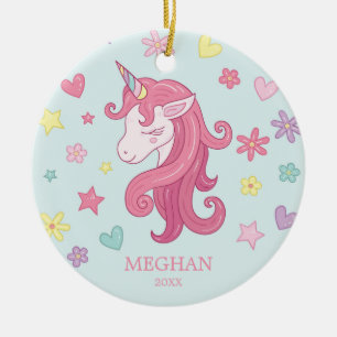 Coeurs et ornement de Noël de licorne de fleurs