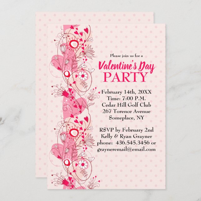Coeurs et Pois Valentine Party Invitation (Devant / Derrière)