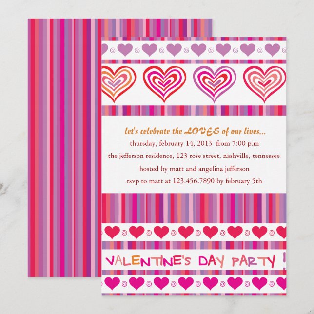 Coeurs et rayures Invitations de Saint Valentin (Devant / Derrière)