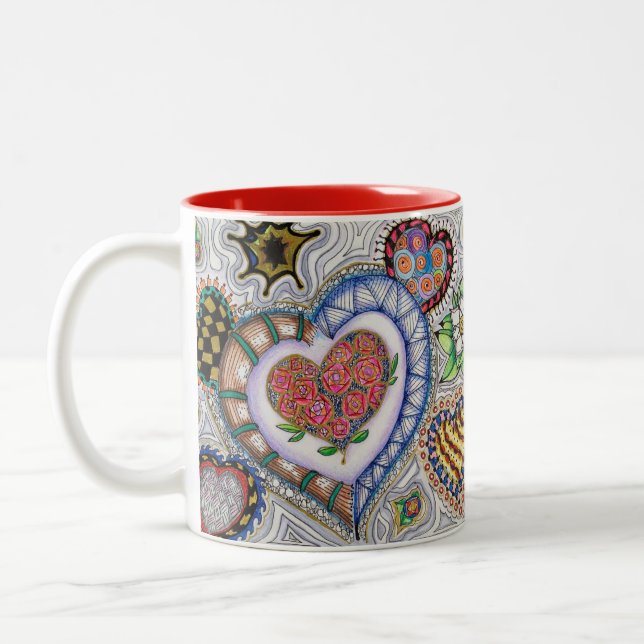 Coeurs et tasse de fleurs (Gauche)