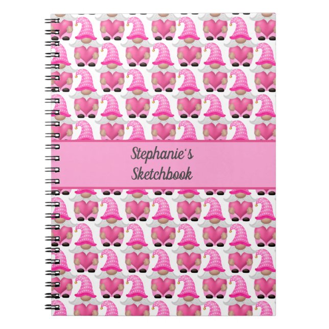 Coeurs Gnomes Roses Bois Livre de croquis mignon (Devant)