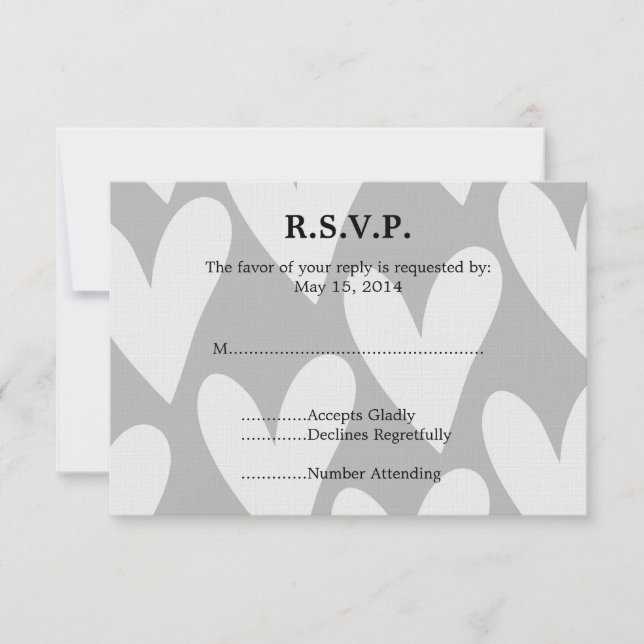 Coeurs gris et blanc Mariage RSVP (Devant)