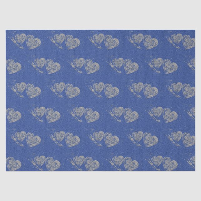 Cœurs gris, fond en jean bleu, papier de soie (Recto)
