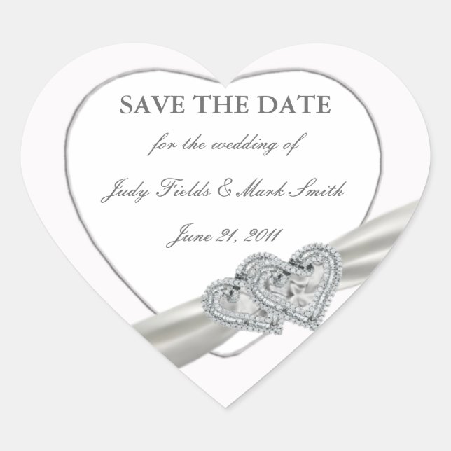 Coeurs Mariage Blanc Enregistrer Les Stickers Date (Devant)