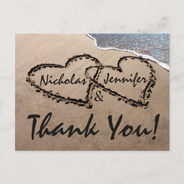 Coeurs Merci Écrits Dans Mariage De Sable Carte Po (Devant)