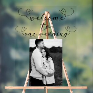 Coeurs modernes Noir Blanc Minimal Mariage Accueil