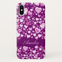Coeurs motif rose et violet nommé coque iphone