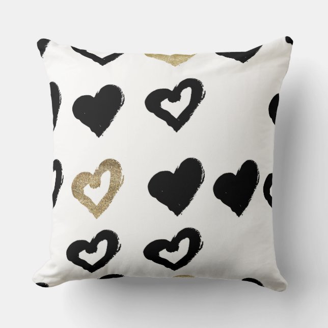 Coeurs Noir & Or Lancer Oreiller (Recto)