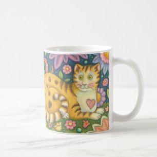 Coeurs N'Stripes Tabby CAT Folk Art Mug