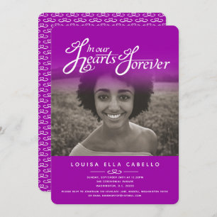 Coeurs photo rose violet invitations funéraires