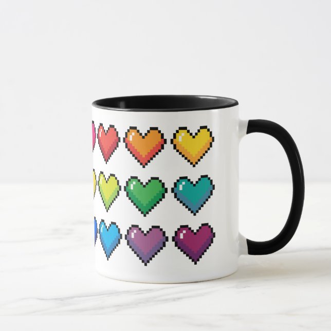 Coeurs Pixel joyeux en Mug Motif Arc-en-ciel (Droite)