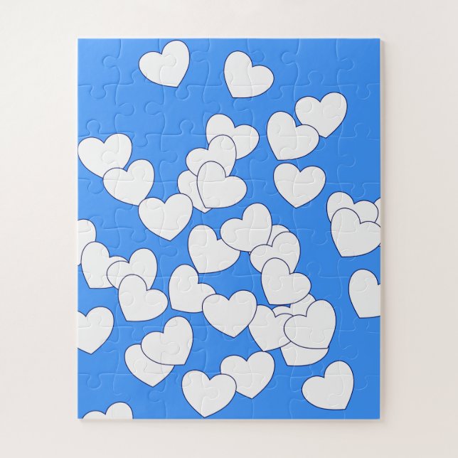 Coeurs Puzzle bleu et blanc (Vertical)