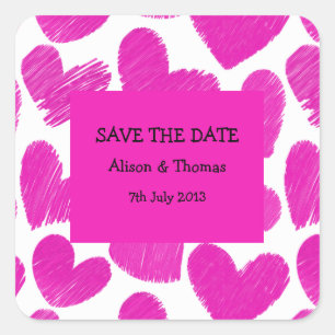 Coeurs rose et blanc Sticker 'Save the date'