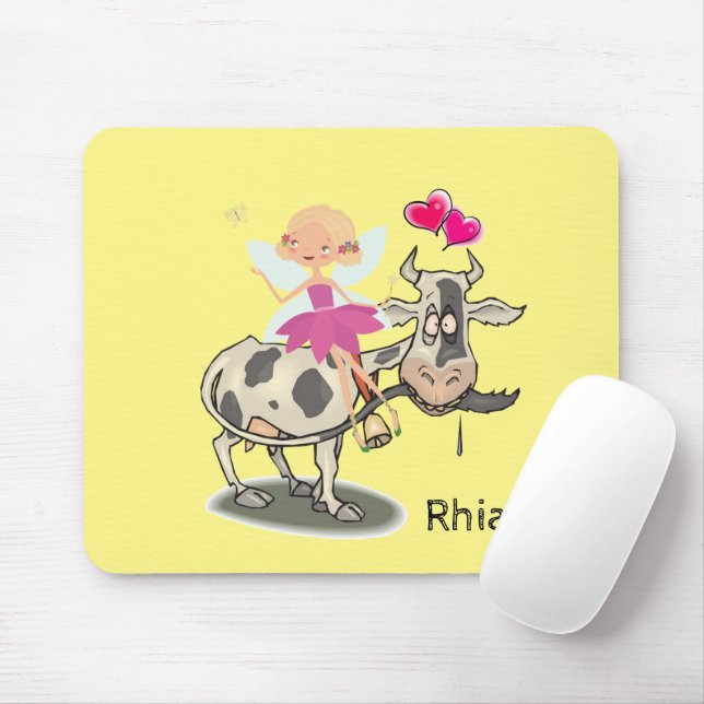 Coeurs rose Fée Vache Pad Souris! Tapis de souris (Avec souris)
