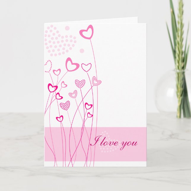 Coeurs roses avec fleurs Carte de voeux (Devant)