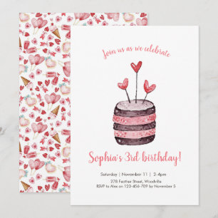 Coeurs roses Invitation au gâteau d'anniversaire