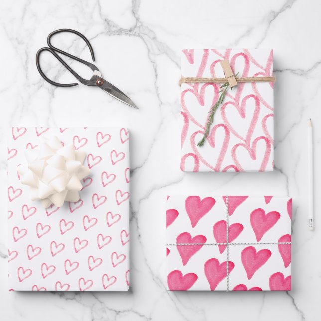 Coeurs roses modernes Valentines Jour Papier S (Recto)