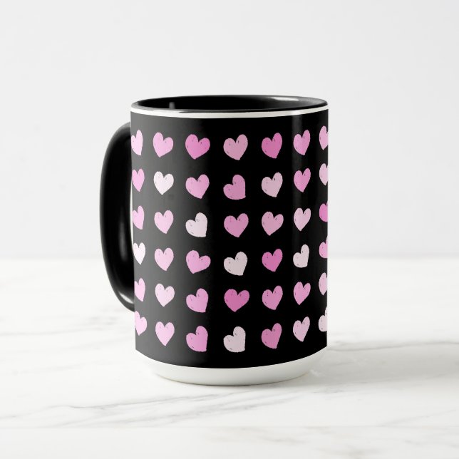 Coeurs roses Motif de café Mug (Devant gauche)