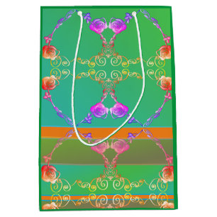 Coeurs roses sur Apricot & Sac Cadeau Vert