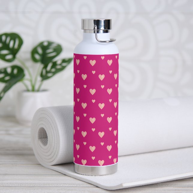 Coeurs roses sur Bouteille d'eau rose Magenta (Yoga)