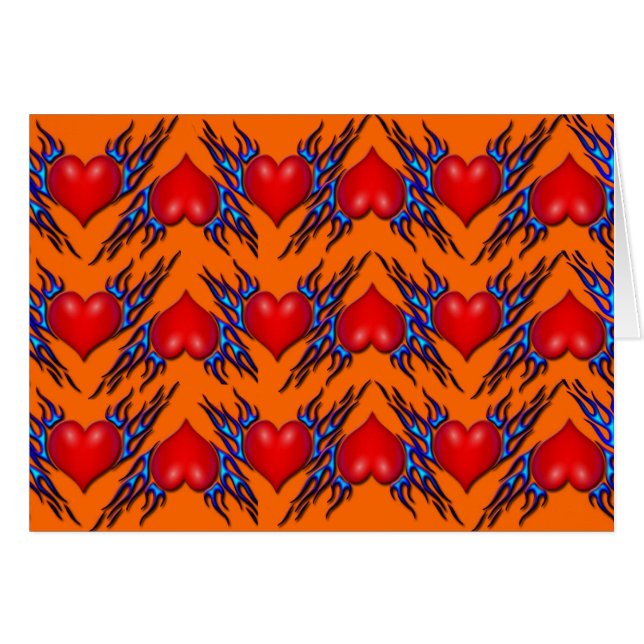 Coeurs rouges avec flamme bleue sur la carte Motif (Devant horizontal)