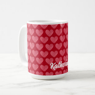 Coeurs rouges et roses personnalisés Mug Nom perso