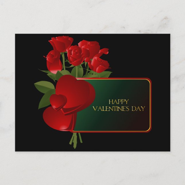 Coeurs rouges et Roses sur carte postale de Saint- (Devant)