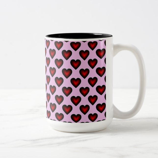 Coeurs rouges Motif Mug de café rouge et rose (Droit)