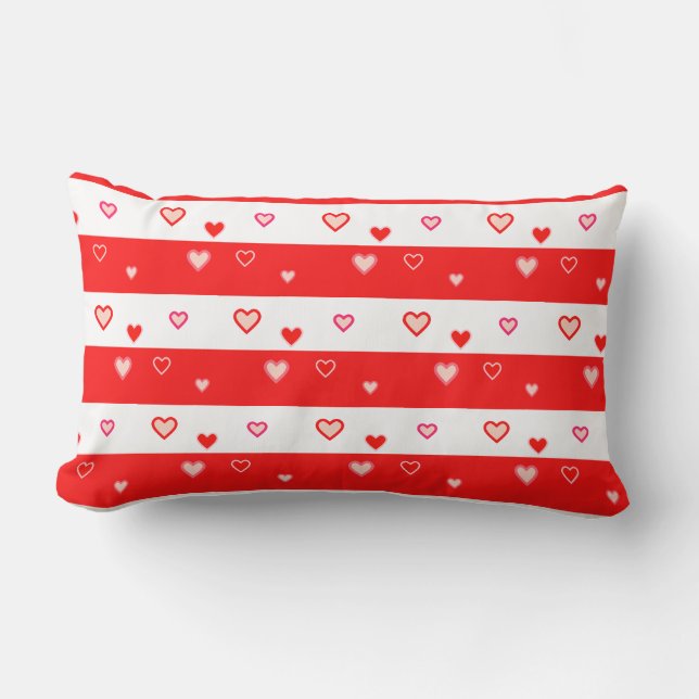 Coeurs sur Coussin Lumbar rayé rouge et blanc (Recto)