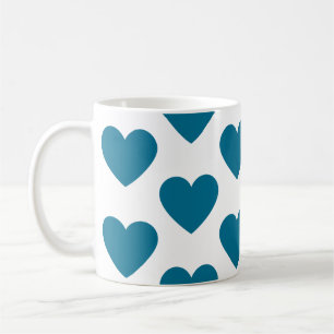 Coeurs turquoises amusant tasse de café blanc