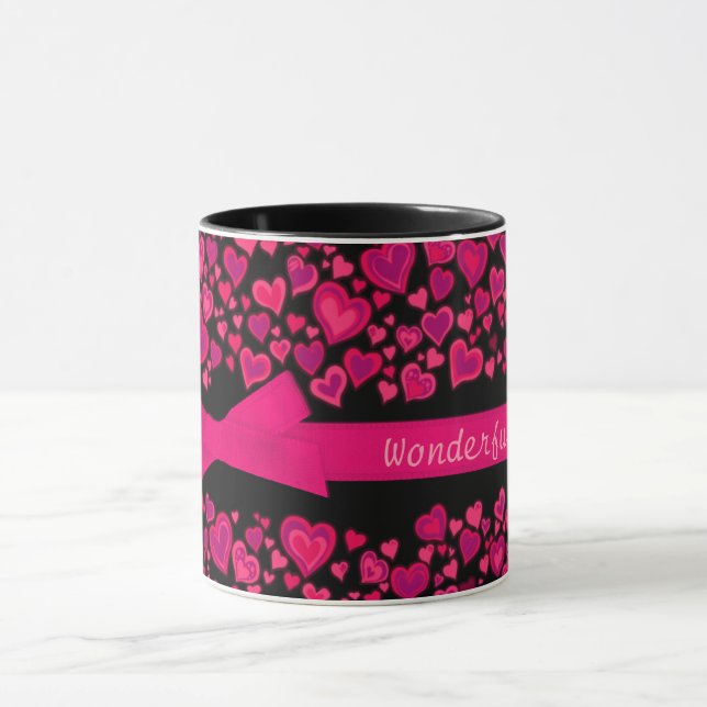 Coeurs "Wonderful Wife x" rouge rose noir mug (Centre)