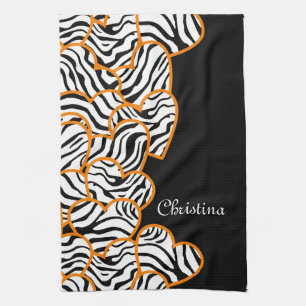 Coeurs zèbre orange Serviette de cuisine