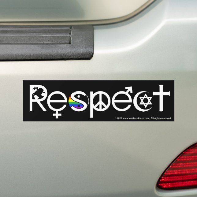 Coexist with Respect Gay Pride Rainbow Yin Yang Bumper Sticker (On Car)