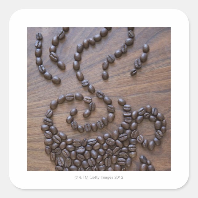 Coffe cup illustrated using coffee beans square sticker (Front)