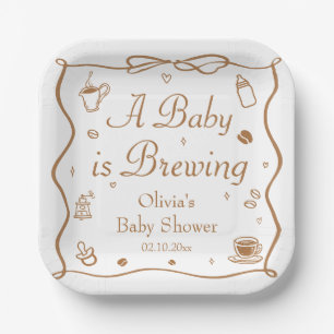 Coffee A Baby is Brewing Baby Shower Paper Plate
