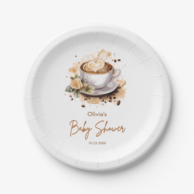 Coffee A Baby is Brewing Baby Shower Paper Plate (Front)